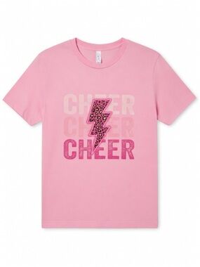 Bella Canvas Pink Cheer Graphic Tee with Leopard Lightning